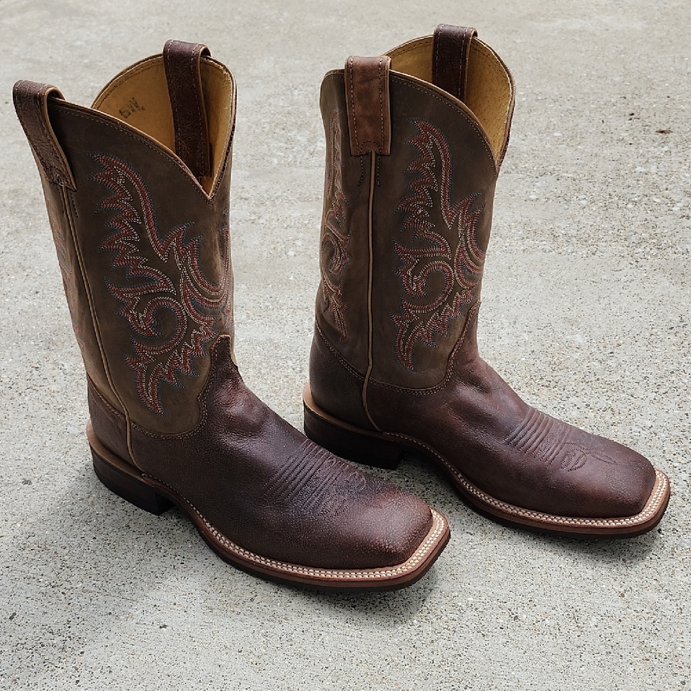 Justin Boots Brown Cowboy Western Boots Square Toe 9.5 EE Men's